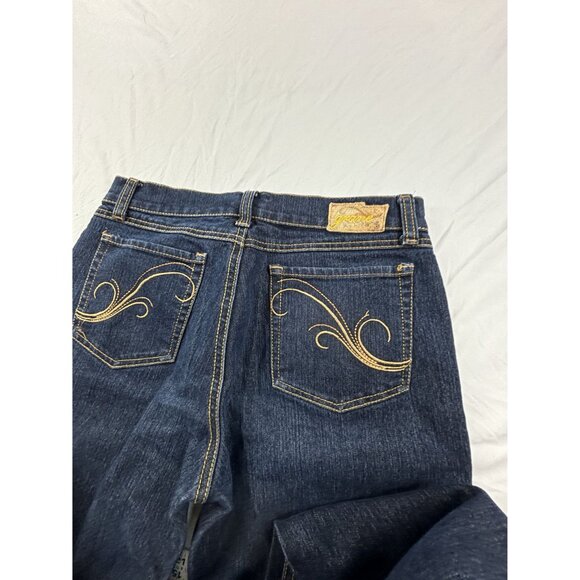 Grane Flare Leg Jeans Juniors Sz 5 Dark wash Wide Leg Distressed Hem - Picture 4 of 11